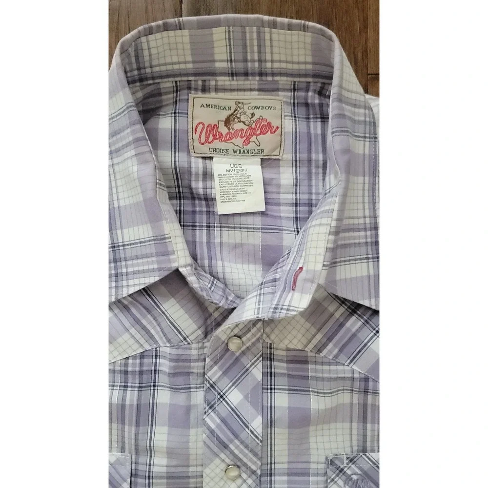 Wrangler Men's Western Button Up Pearl Snap Multicolor‎ Plaid Long Sleeve Sz L